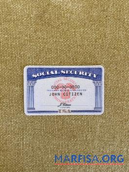 Realistic USA SSN photolook beige textile background real example